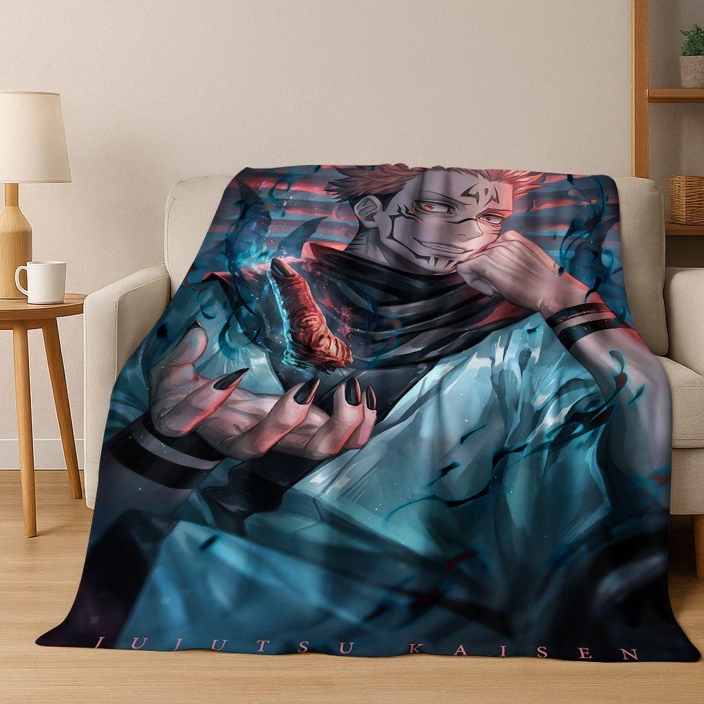Anime Jujutsu Kaisen Yuji Satoru Cartoon Flanelldecke, Gemütliche Weiche Überwurfdecke für Zuhause Schlafzimmer Bett Sofa Picknick Abdeckung Geschenk Kind