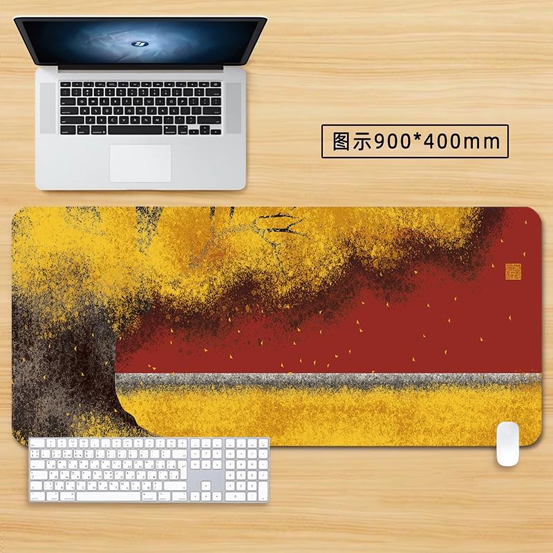 Zen Japanese Landscape Desk Mat with Birds and Mountains Gaming Mouse Pad