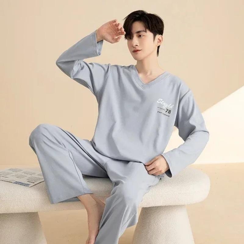 Cartoon Pajamas Men's Cotton Long-sleeved Spring and Autumn Men's Teen Homewear 2-Piece Pajamas Set Homewear Pijama Hombre