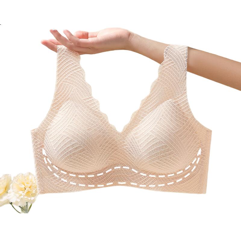 FitonTon Women's Push-Up Bra, Anti-Sagging, Side Support, Lace Bra, Thin Style, Minimizing for Large Breasts, Beautiful Back Design Bra
