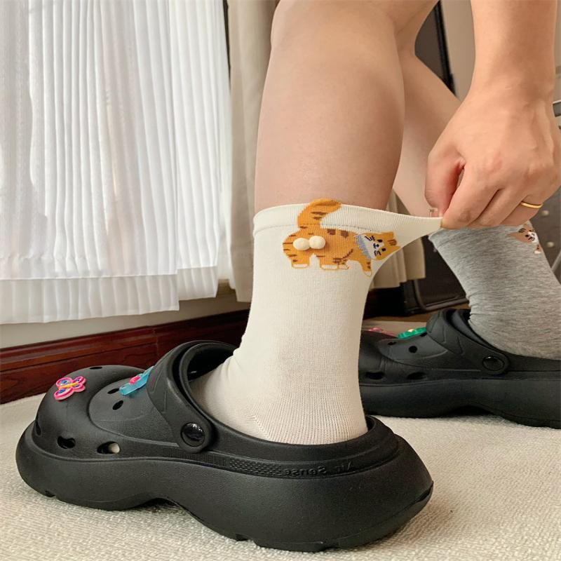 Niedliche Katzen-Ei-Socken Lustige Wadenlange Warme Socken Für Damen 3D-Katzendesign Winter Gemütliche Socken