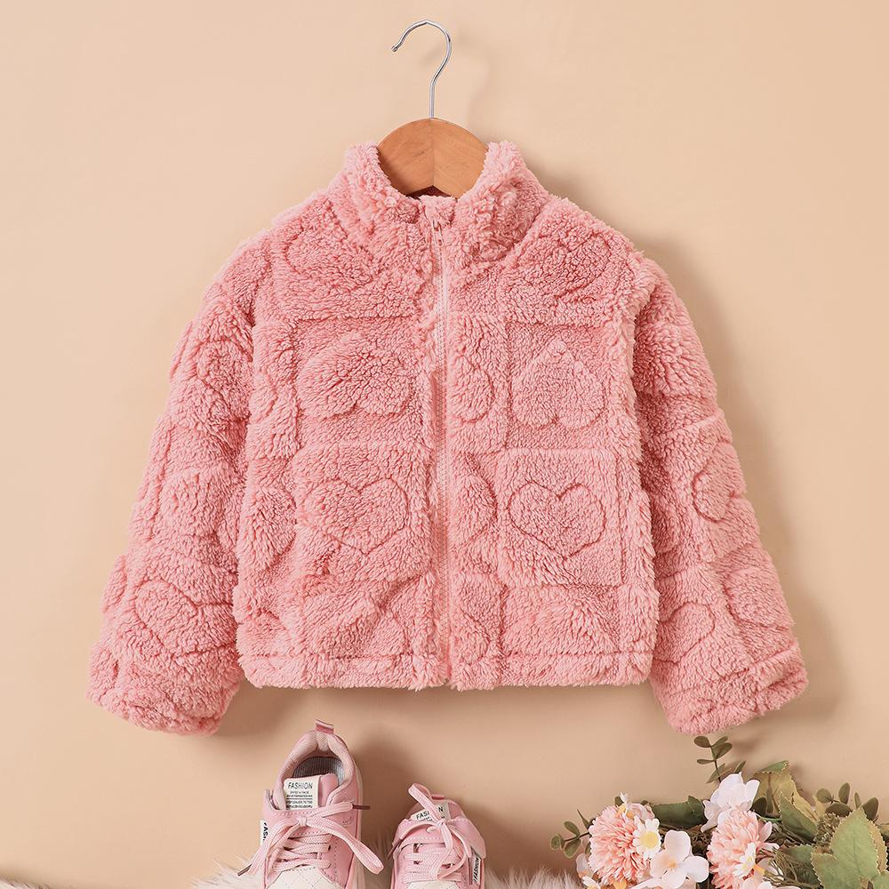 Kinderbekleidung Neuer Herbst Winter Herz Jacquard Plüsch Niedlicher Mantel für Mädchen