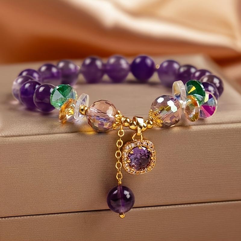 1 Piece Retro Elegant Amethyst Bead Bracelet, Women's Fashion Jewelry, Suitable for Daily Wear and Gifts