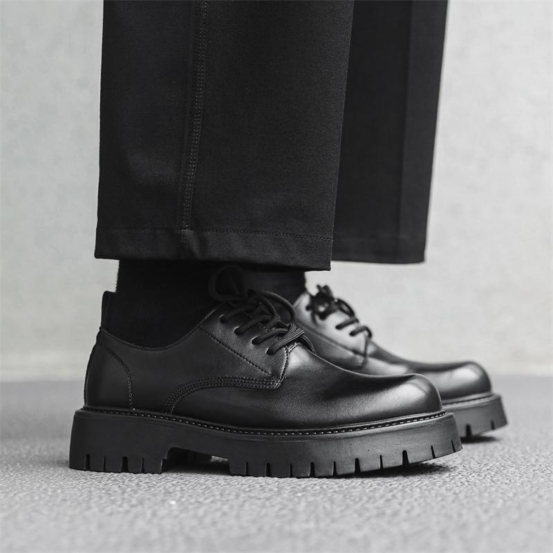 Big head casual leather shoes men's new 2024 thick-soled tooling youth round head low-top men's leather shoes 5691-J