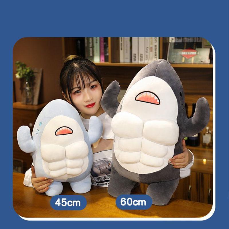 Funny Muscle Shark Plush Toy Squishy Bodybuilding Shark Stuffed Doll Cute Pillow Perfect Companion Doll Birthday Gift for Friend
