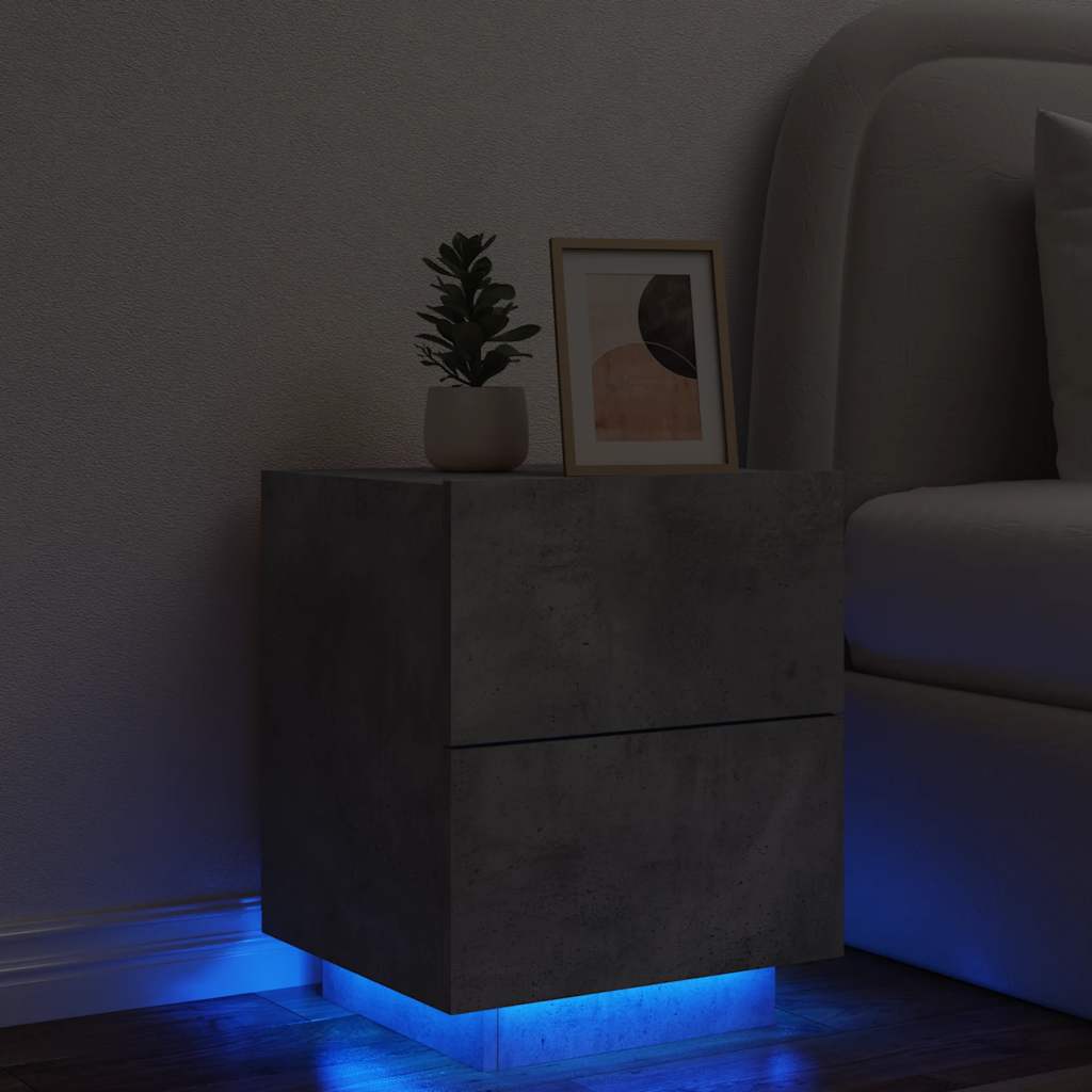 Nightstand With LED, Concrete Gray, Wood-Based Material