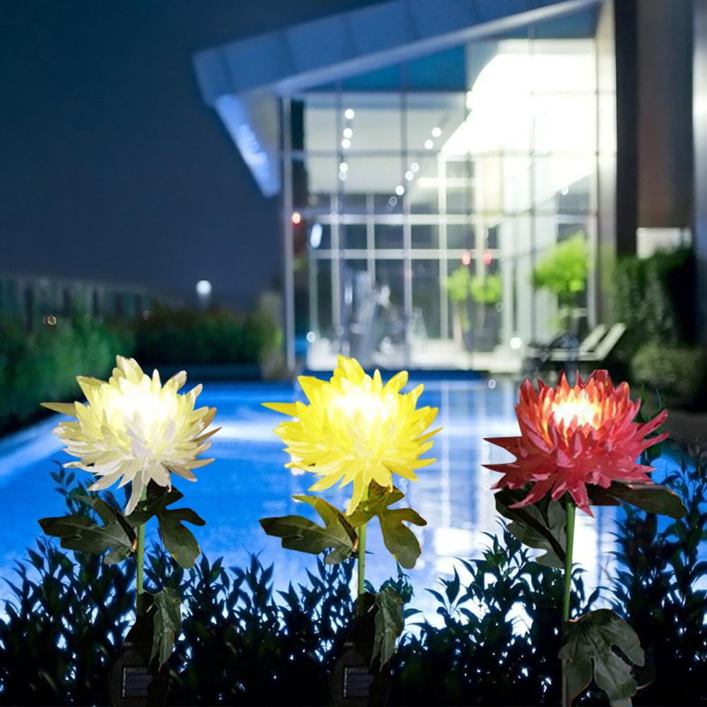 2Pcs Solar LED Garden Lights Outdoor Artificial Chrysanthemum Lawn Lamp Yard Landscape Decor Yellow