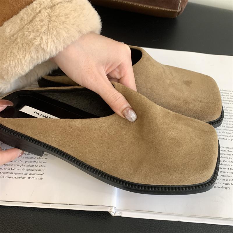 

Мода 2025 Новые матовые мюли Женские повседневные плоские сандалии Ручной работы Лоферы Женские слипоны Плоские для вождения Закрытый носок Полушлепанцы 35 хаки