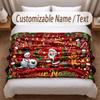 Christmas Theme Soft Blanket Personalized Custom Name Text Print Warm Blanket Home Sofa Bedroom Decor