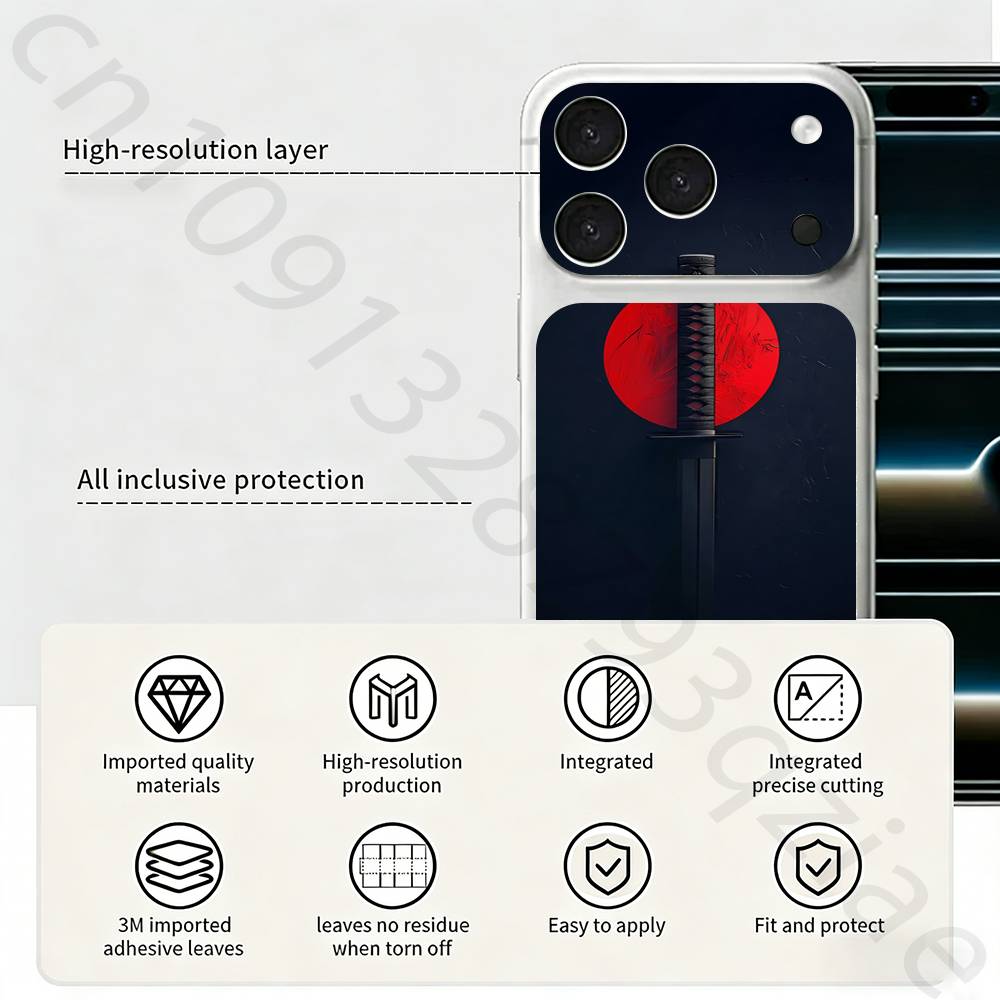 Japanese Bushido Samurai For iPhone 17 pro Max /17 pro Full Cover Decal Skin Wrap 3D Colorful Rear Protective Sticker Film