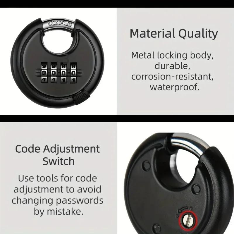 Stainless Steel Round Password Padlock Warehouse Outdoor Door Ship Container Chain Horizontal Opening Lock Anti-theft Waterproof