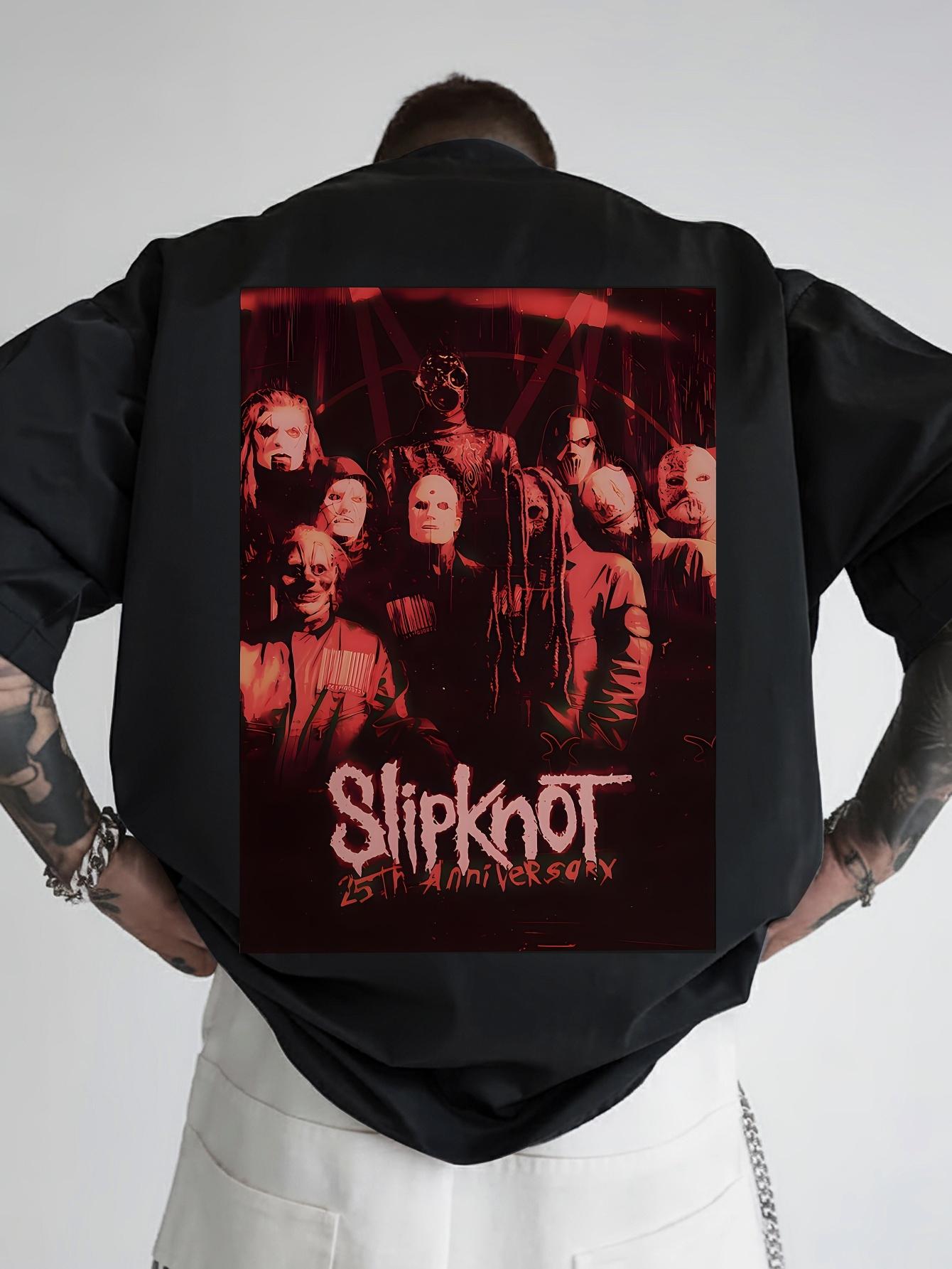 Slipknot Graphic T-shirt - Black Casual Crew Neck Tee with Bold Red & White Design XL
