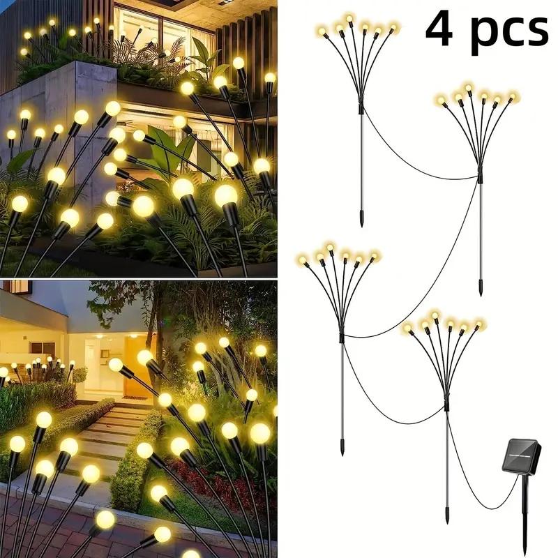 

4 шт. 24 светодиодных солнечных светлячка, водонепроницаемые уличные садовые украшения, ландшафтные светильники, газонный светильник, подходящий для праздничного украшения теплый белый