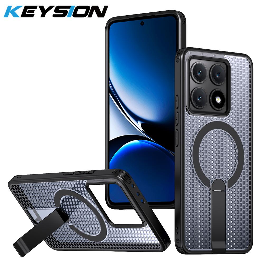 KEYSION Hollow Heat Dissipation Magnetic Case for Xiaomi 14T Pro 5G Cooling Hide Kickstand Shockproof Phone Cover for Xiaomi 14T for Xiaomi 14T чёрный