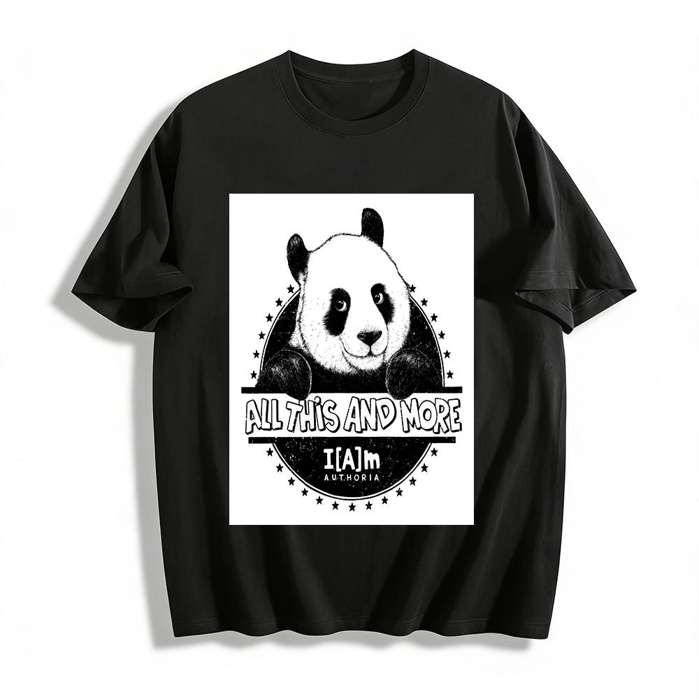 Cute Panda Print Casual T-Shirt Slogan Design Unisex Daily Top Pure cotton T-shirt XXS