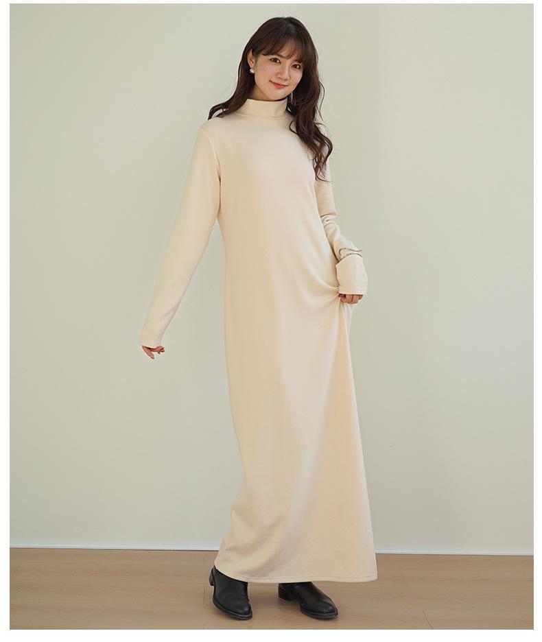 Autumn/Winter Brushed Half-High Collar Long Sleeve Slimming Dress
