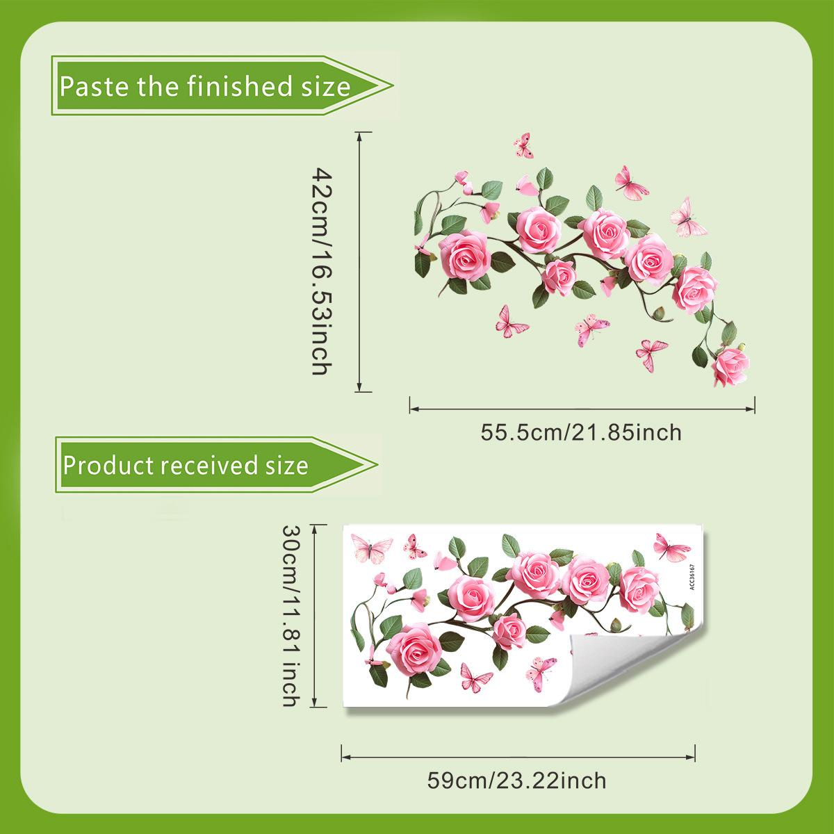 

Романтические розовые розы бабочки наклейки на стекло для ванной, наклейки для украшения ванной 30*60cm