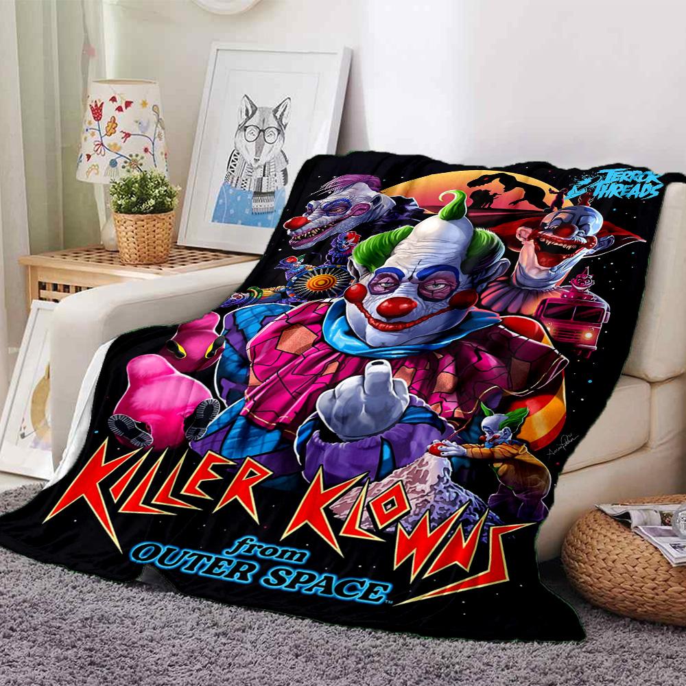 Killer Clown Horror Print Flannel Blanket High Quality Warm Comfortable Cover for All Seasons Perfect for Gifts Home Decor