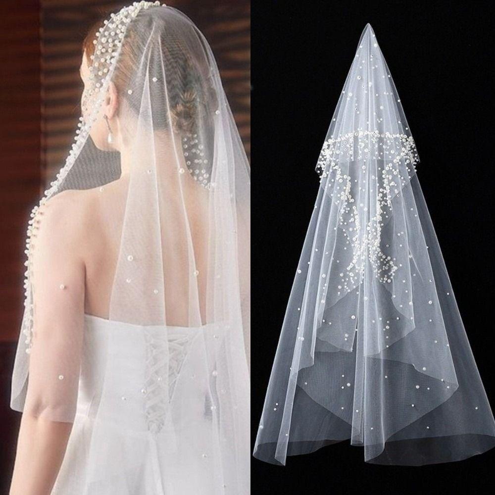 130cm Pearls Tulle Bridal Veil Vintage Waist Length Drop Veil Long Wedding Veil  Wedding Dress