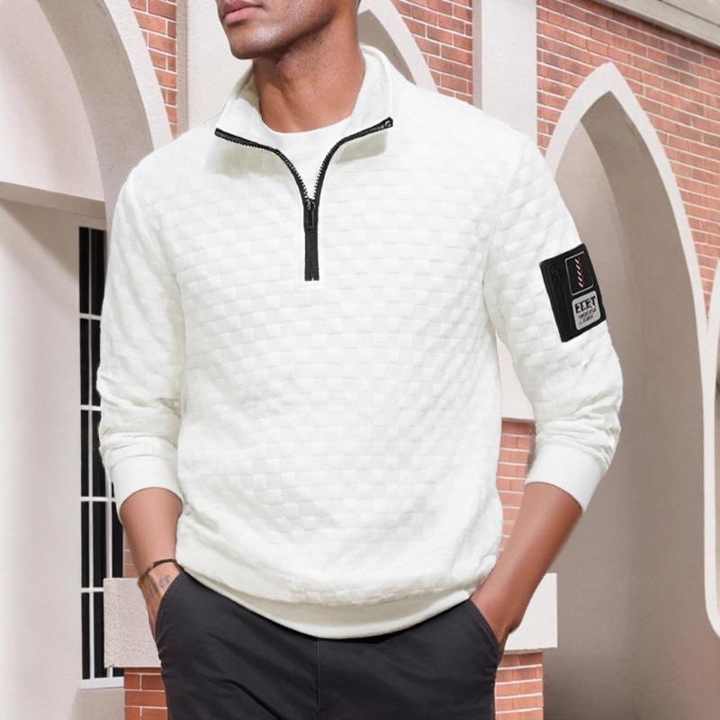 

Mens Casual Solid Color Waffle Knit Quarter Zip Long Sleeve Sweatshirt S белый