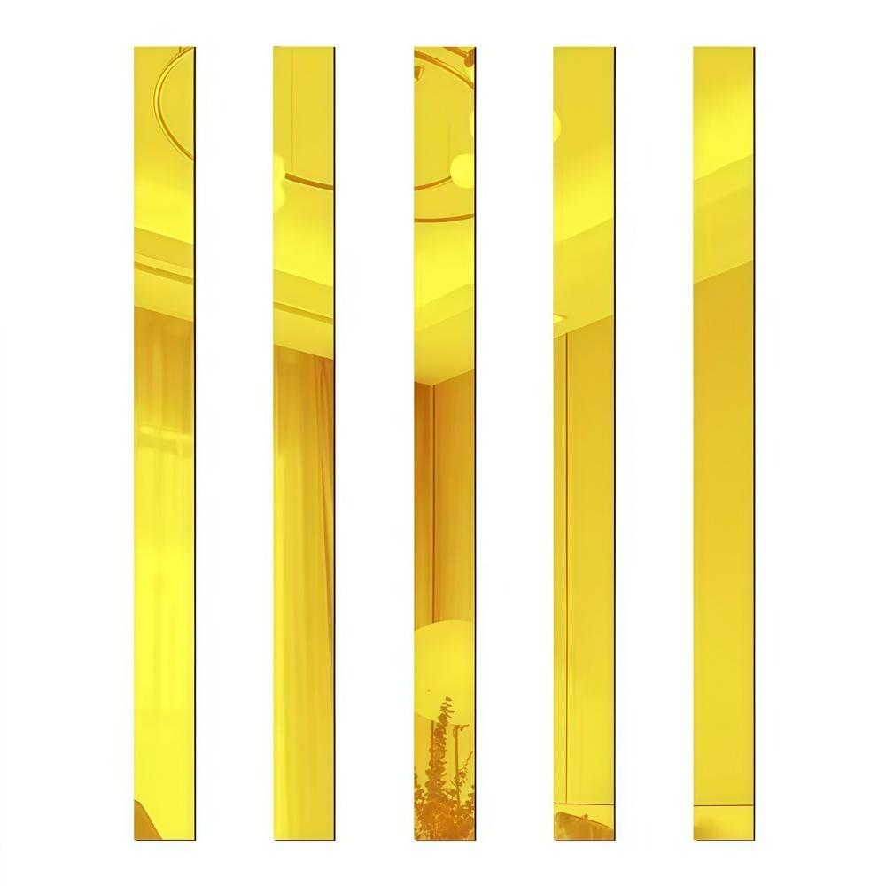 

5pcs 1mX3cm Peel and Stick Mirror Stickers, DIY Acrylic Wall Tile Mirror Strips for Home Art Wall TV Background Decor-Silver 1mX3cm золотий