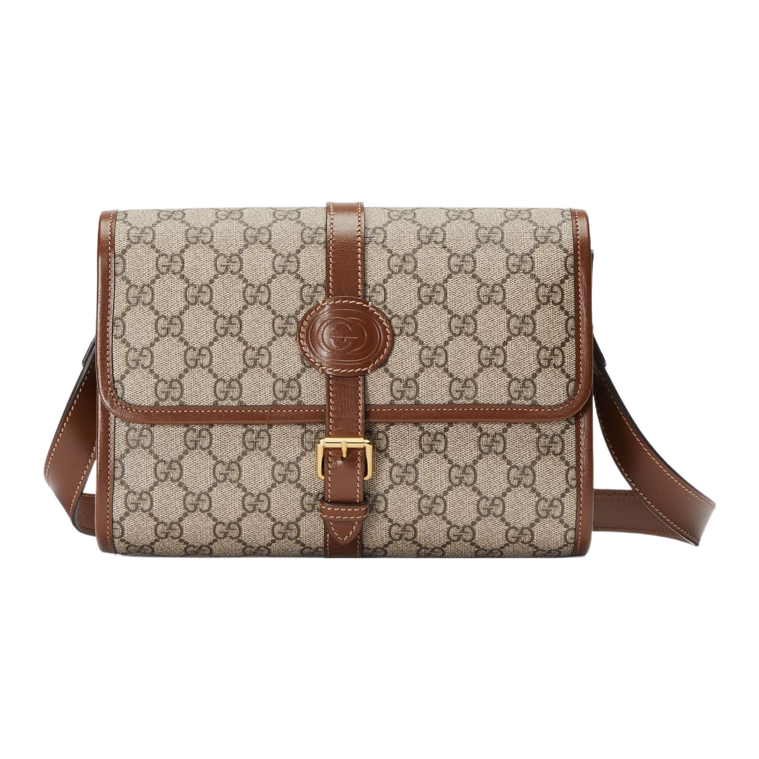 

Gucci Interlocking Double G Logo Monogram Canvas And Leather Messenger Bag Men Shoulder Bag Brown 745679-92TCG-8563 Basic Set (Bag+Dust Bag)