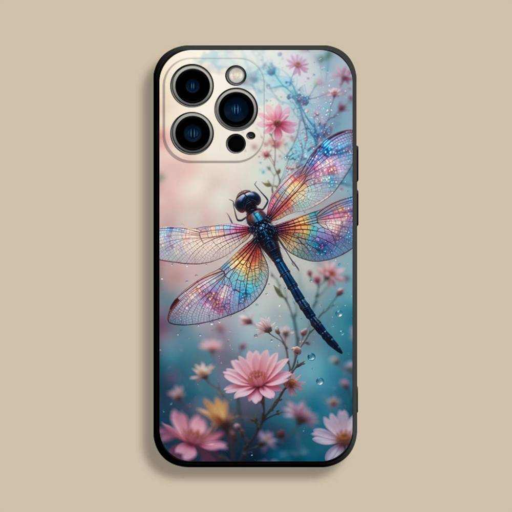Animal Dragonfly Phone Case For iPhone 17,16,15,14,13,12,Pro,Max,Plus,E,SE4,Air,Mini Black Soft Cover
