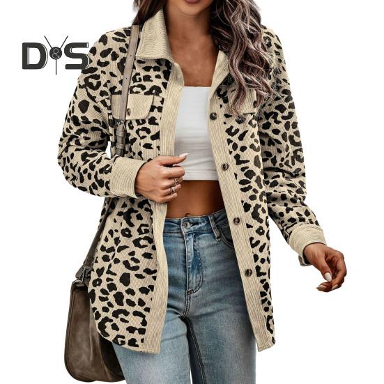 Frauen Frühling Herbst Dünne Hemd Mantel Revers Langarm Einreiher Leopard Patchwork Farbe Lose Fit Jacke Outwear