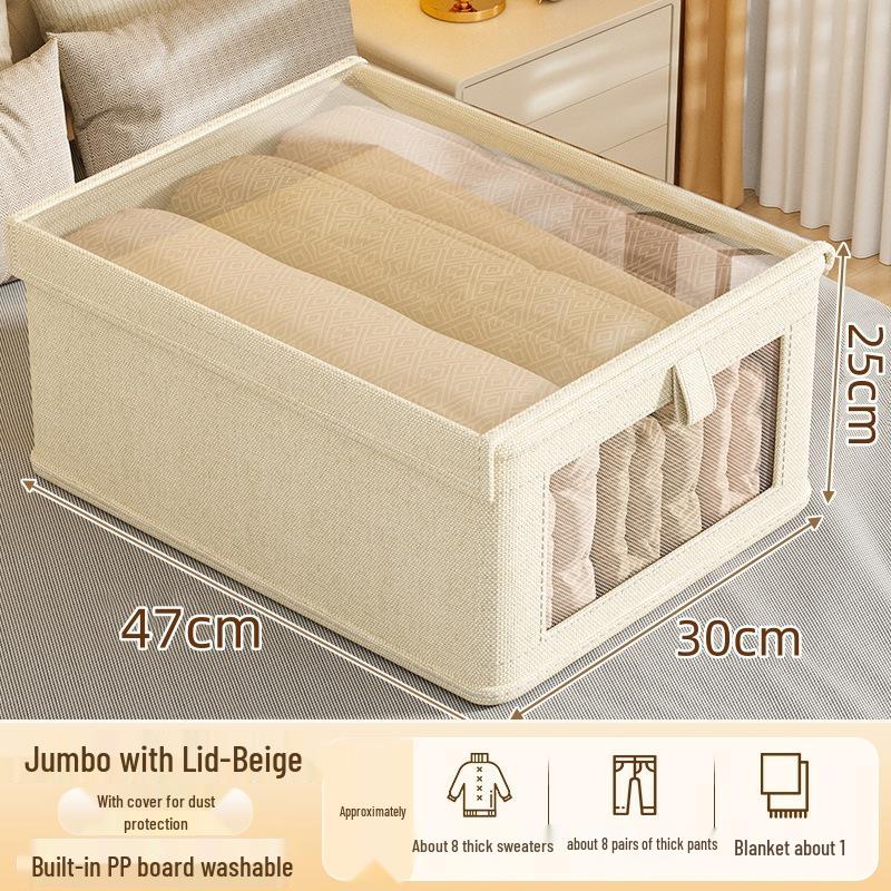 Visible Fabric Clothes Storage Box with Lid for Wardrobe and Pants Organization
