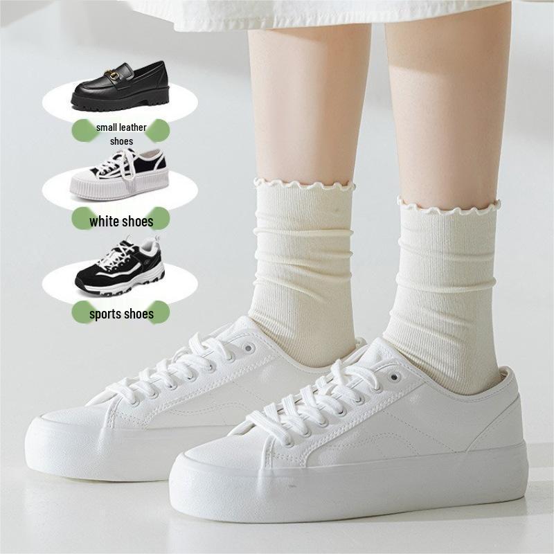 Women's Summer Ruffled Ice Silk Socks – Breathable, Comfortable, Mushroom Edge, Solid Color Slouch Socks