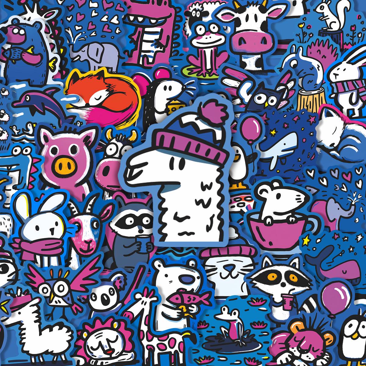 50PCS Colorful Animal Cartoon Stickers for Kids Journals and Notebooks
