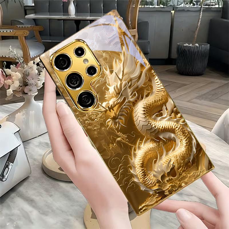 The Eastern Dragon Electroplated Golden Phone Case For Samsung A22 A32 A42 A52 A72 A23 A33 A53 A73 A34 A35 A71 A36 Glass Cover