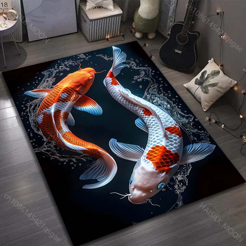 Dywan z nadrukiem ryb Koi 3D do salonu, sypialni, przy łóżku, pod sofę, mata podłogowa, nowoczesny wystrój domu, dywanik do przedpokoju, korytarza, duży rozmiar