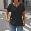 Women’s Short Sleeve Blouse with V Neck and Decorative Buttons Loose Fit Casual Top for Daily Wear
