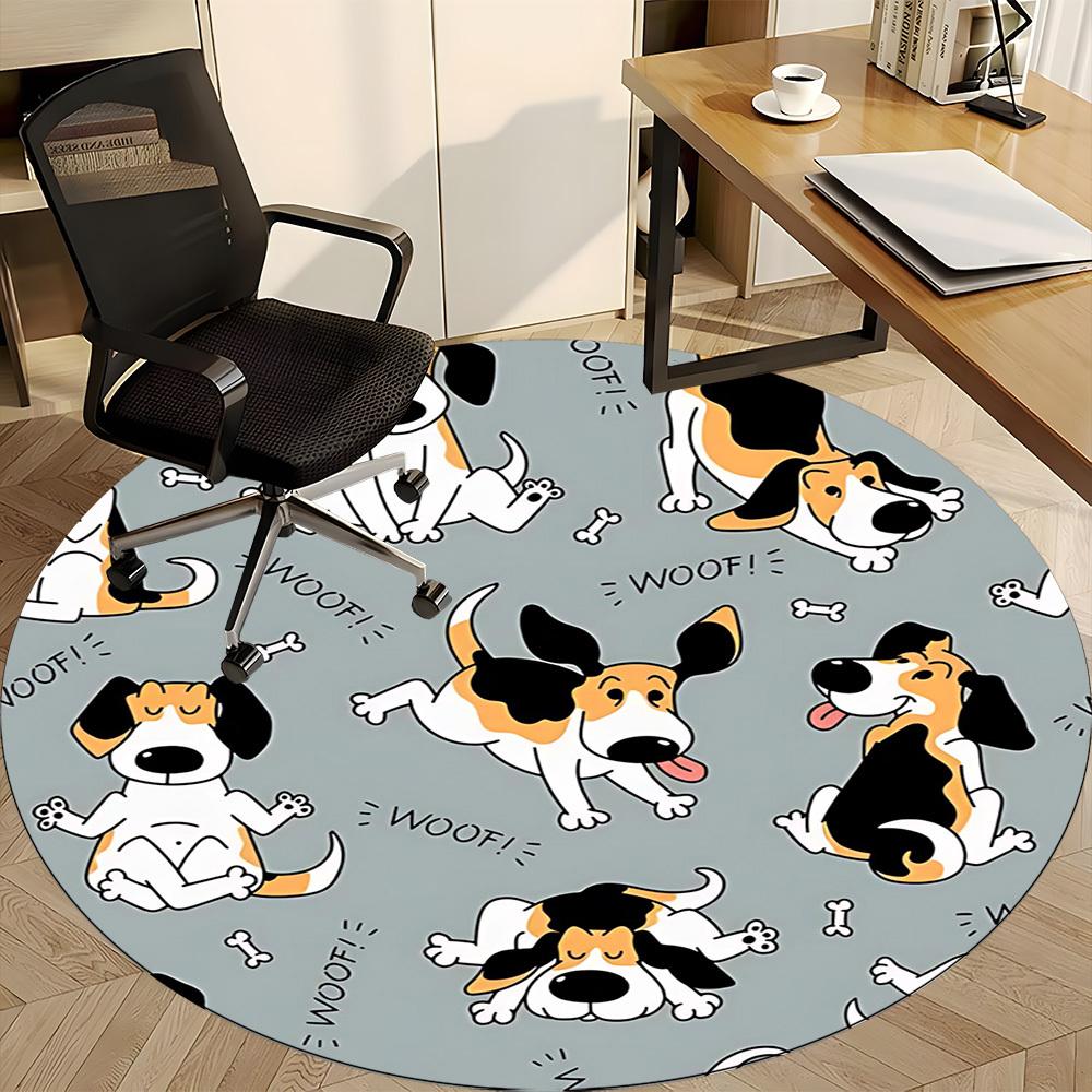 1PC Dogs Woof Office Round Area Rug, Mat Suitable For Office, Under Office Chairs Bedroom Living Room Home Decor, Room Deco