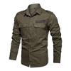 Men S Casual Military Style Long Sleeve Solid Color Shirt