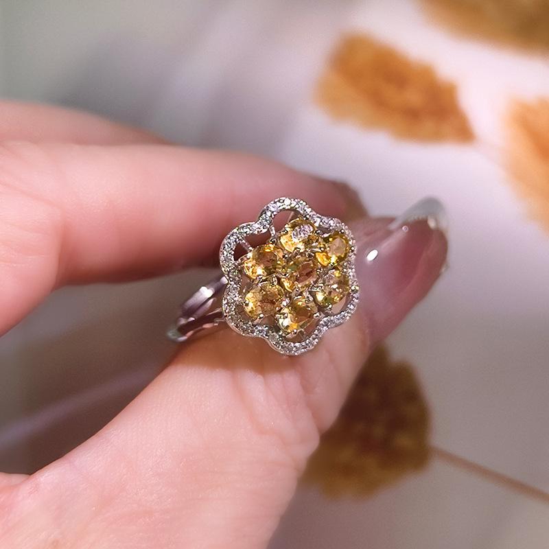 S925 Sterling Silver Leaf Ring For Women European Fashion Natural Peridot Crystal Jewelry High Sense Minimalist Finger Ornament