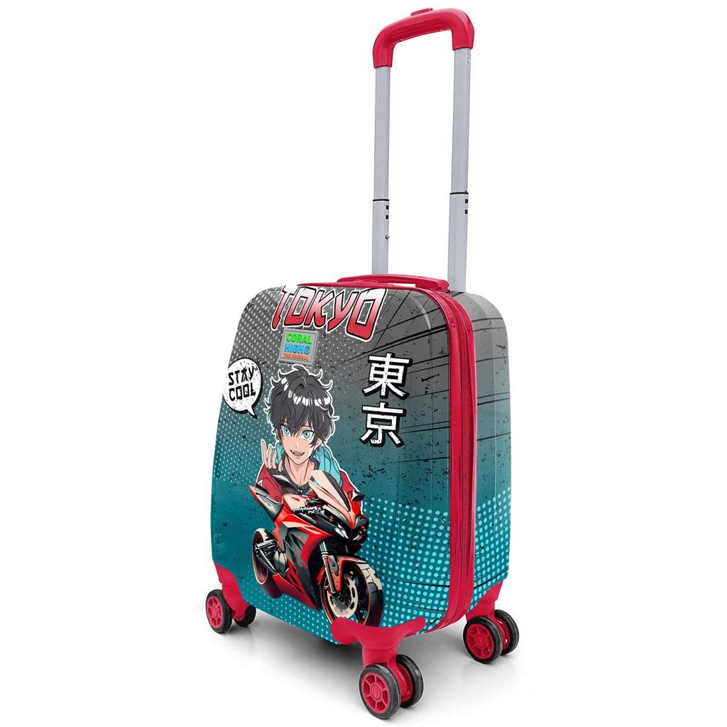 coral high Kids Anime Motorcycle Patterned Children's Suitcase 16782