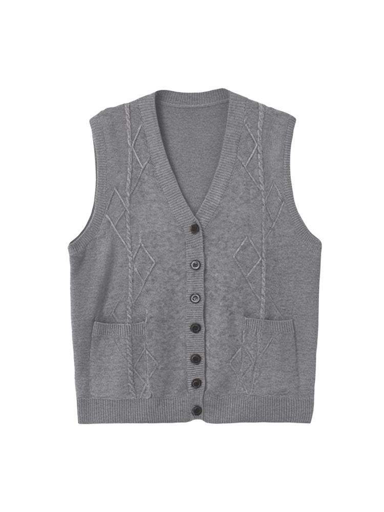 V-Neck Striped Knit Wool Sweater Vest for Middle-Aged and Elderly Women - Winter Style