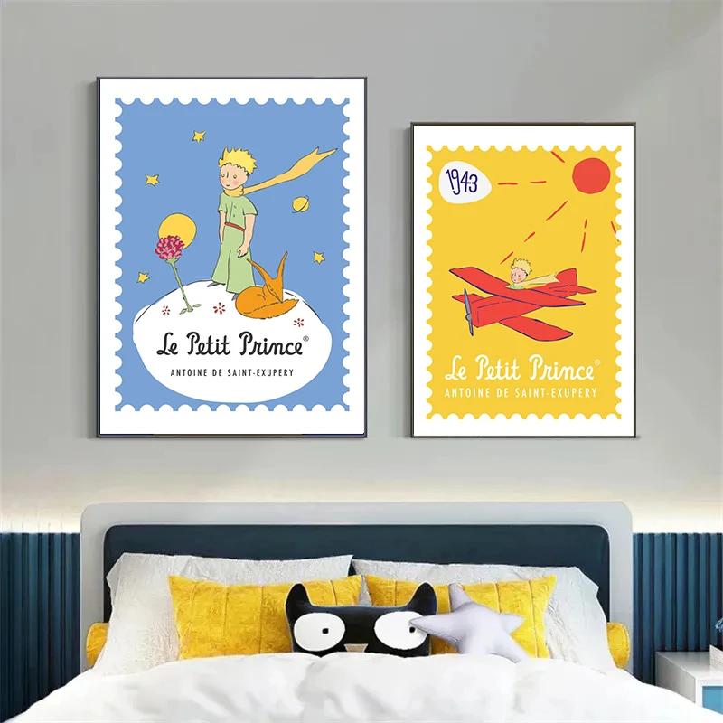 The Little Prince Fox Fairy Tale Posters and Prints Cartoon Stamp Wall Art Canvas Painting Picture for Kids Room Home Decor