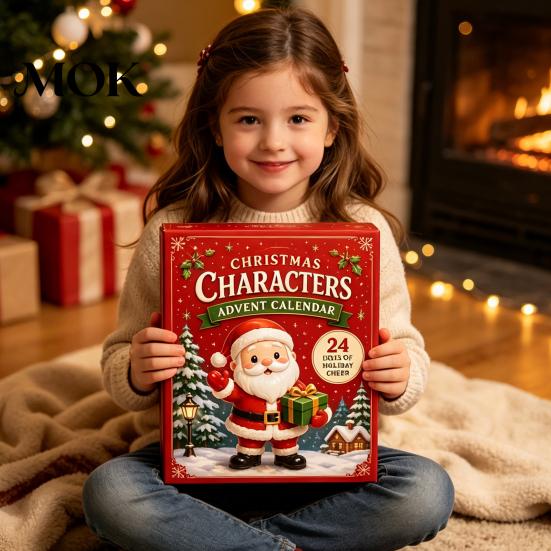 Gift Box for Children 2026 Christmas Characters Advent Calendar, 24-Day Countdown Food Theme Ornament Set, Winter Holiday Ornaments 2D Acrylic Hanging