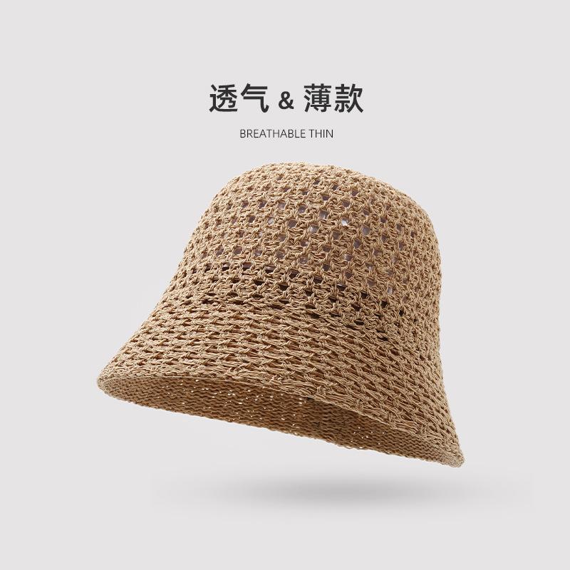 

Spring and Autumn New Hat Women s Versatile Knitted Hollow Basin Hat Small Face Sunscreen Sun Hat Summer Sun Hat One Size