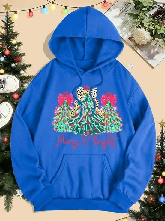 Merry Christmas Colorful Tree Women's Hoodie with Pockets - Comfy Hooded Sweatshirt for Autumn & Winter