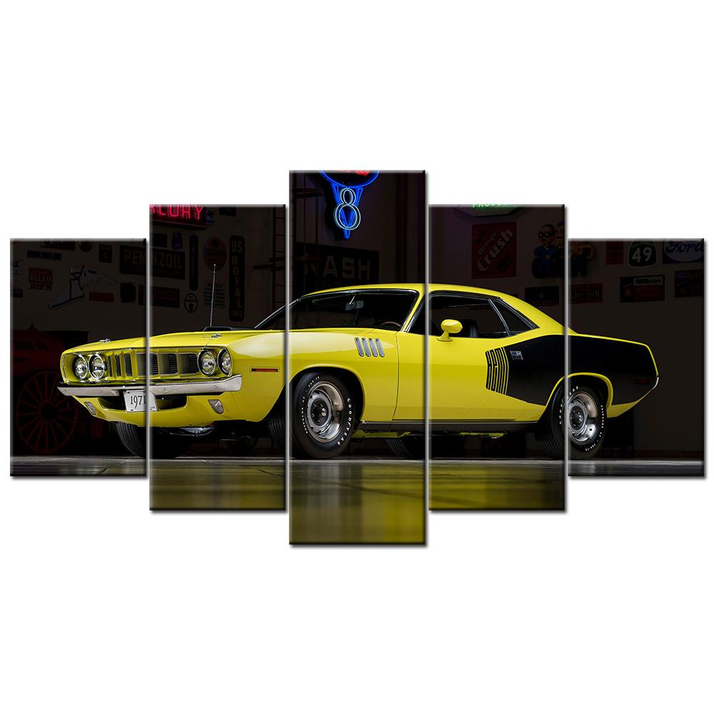 5 Piece Modular Home Decor Poster Wall Art 1971 Plymouth Hemi Barracuda Supercar Canvas Paintings