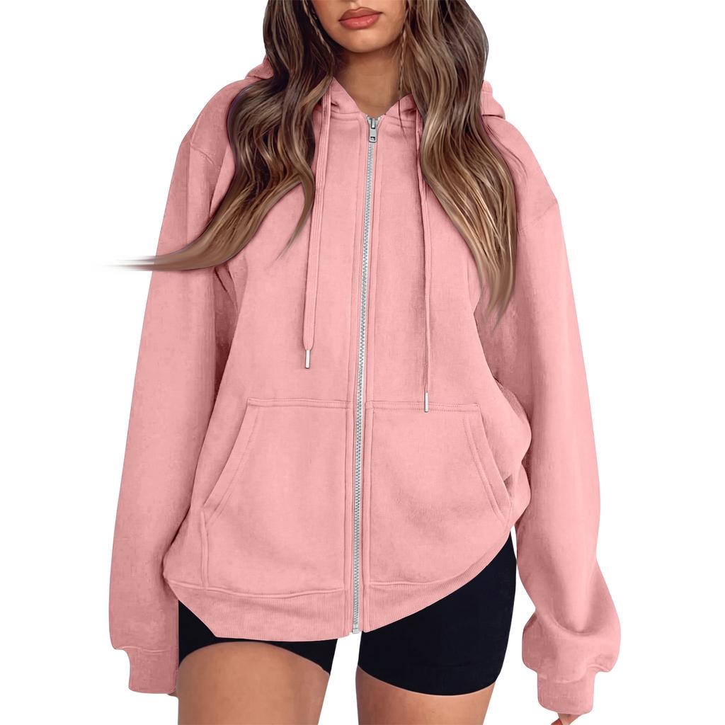 Women's Long Sleeve Color Hooded Sweatshirt Casual Pullover Top