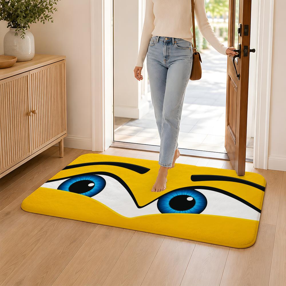 Smiling Eyes Floor Mat Flannel Rug Non Slip Absorbent Soft Washable For Entryway Hallway Bathroom Kitchen Decor