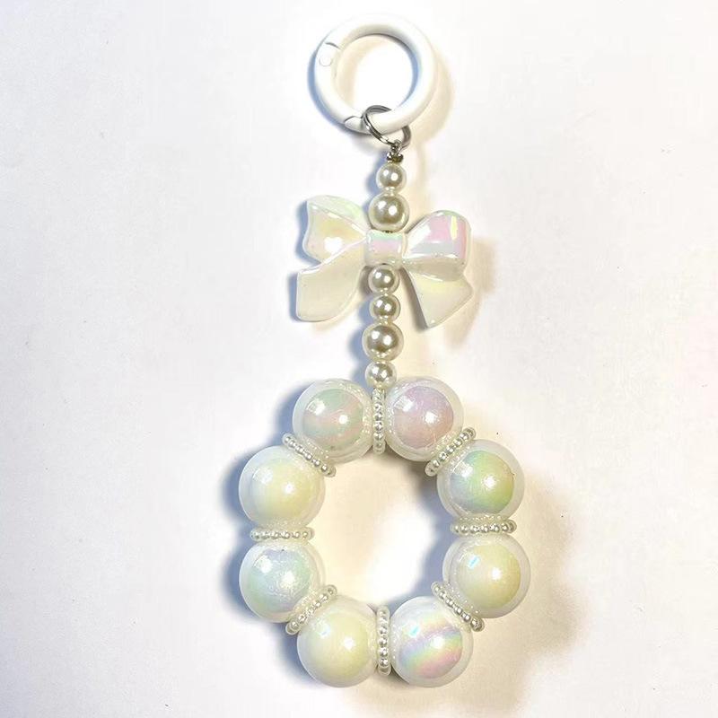 Korean Bow Pearl Pendant For Iphone Girl Phone Key Chain Jewelry Gifts Charm Hanging Cord Bracelet Lanyard Colorful Bead Chain