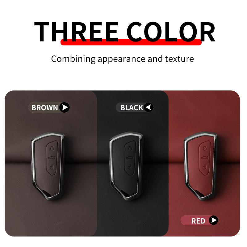 Metal Genuine Leather Auto Key Fob Cover Case Fit For Vw Volkseagen Golf 8 Mk8 Id.3 Id.4 Cupra Skoda Octavia A8 Seat Leon Mk4 Formentor Tarraco