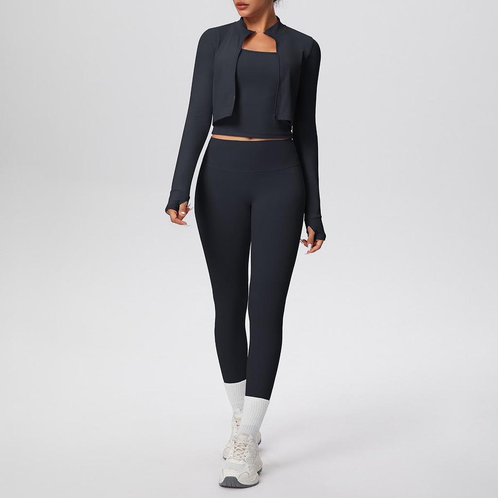 Solid Color Racerback Yoga Three-piece Set for Fitness & Running