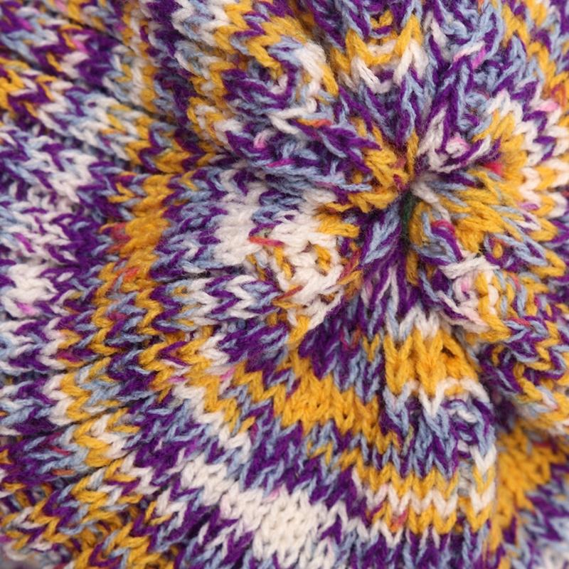 Striped Wool Hat Mixed Color Knitted Hat Ear Protect Warmth Thicken Autumn Winter for Boys Girls Xmas Halloween New Year